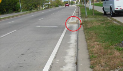 Staining in gutter from a concrete washout